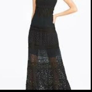 Elie Tahari Lunetta Strapless Smocked Lace & Eyelet Maxi Dress Black Size M